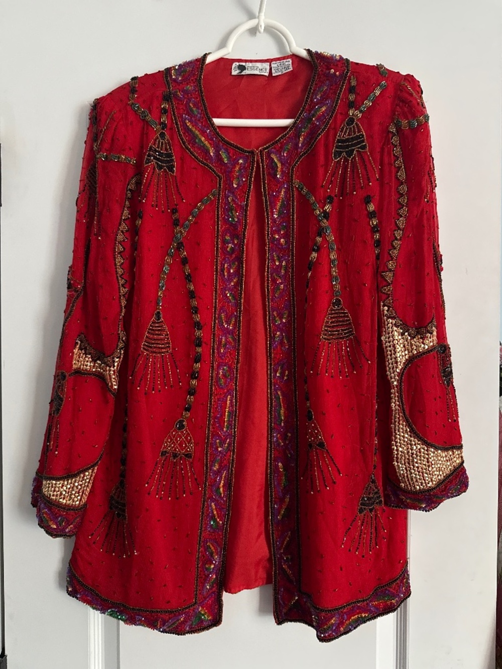 Vintage Created for Essence 100% Silk Beaded Embroidered Red/Black/Gold S